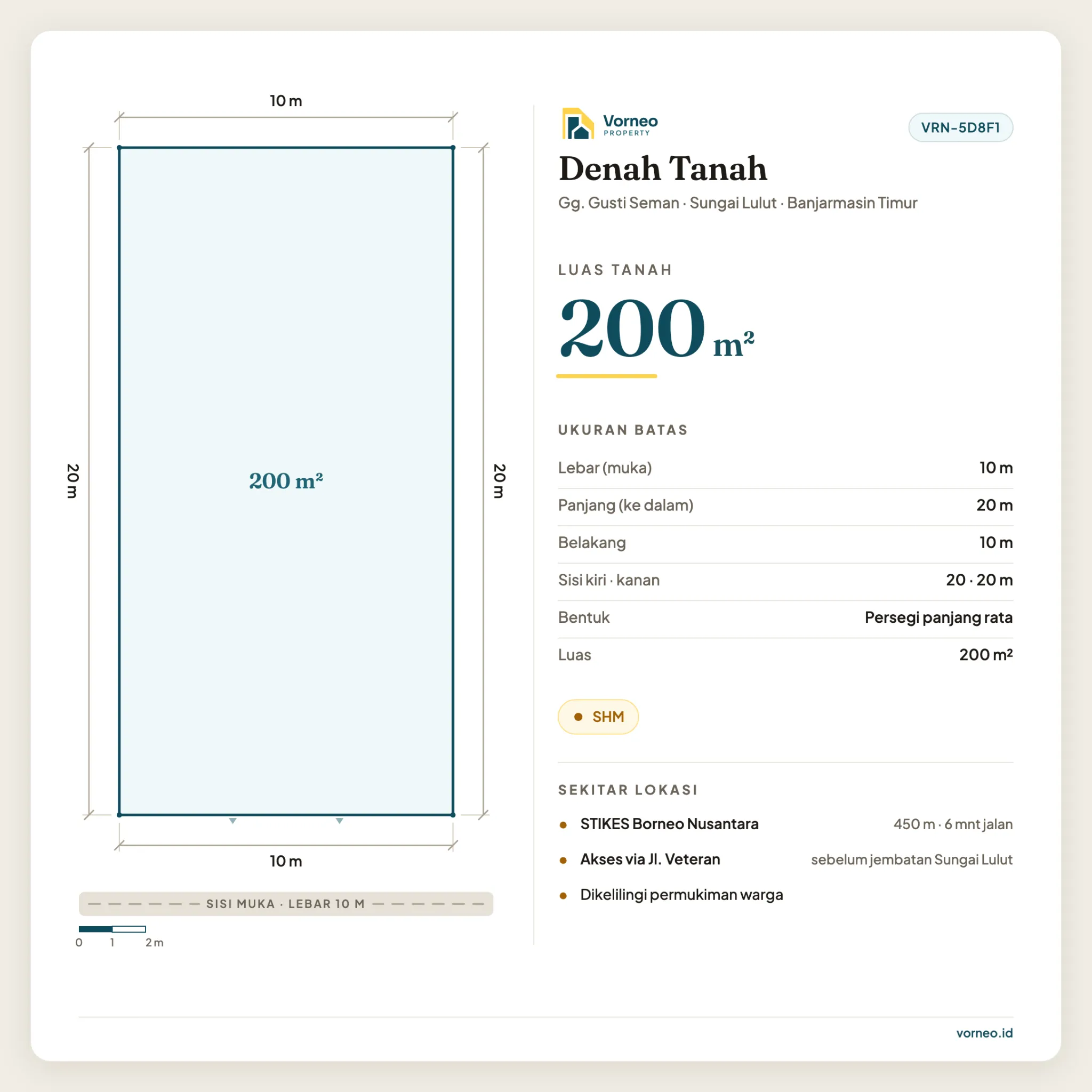 Tanah Dijual SHM 200 m² 450 m dari STIKES Borneo Nusantara